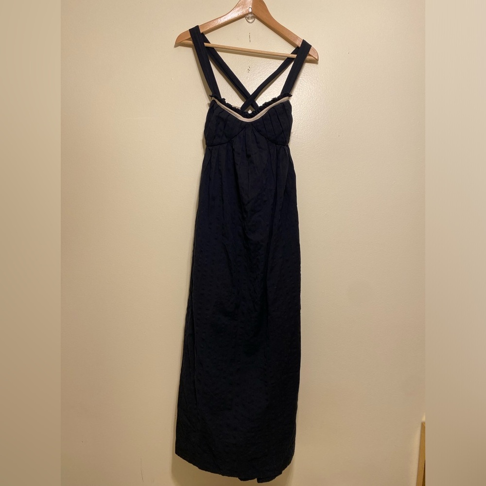 Free People Free- Est Open Black Strappy Maxi Dress with pockets Size L